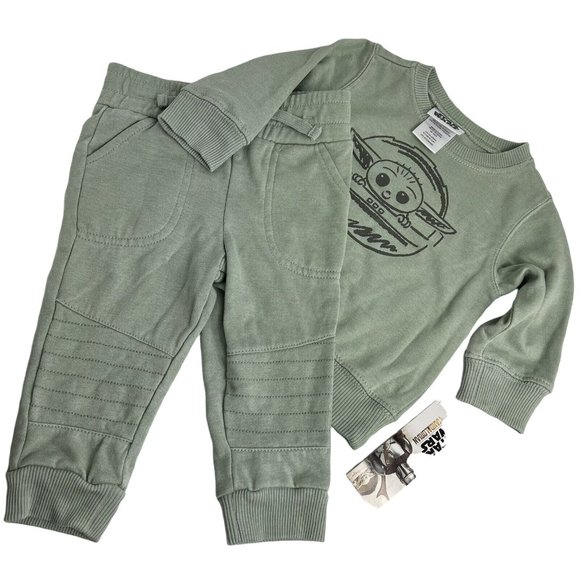 Star Wars 2 Pieces Jogger Set 18 Months Sweater Pants Baby Yoda Grogu Green New - Picture 1 of 12
